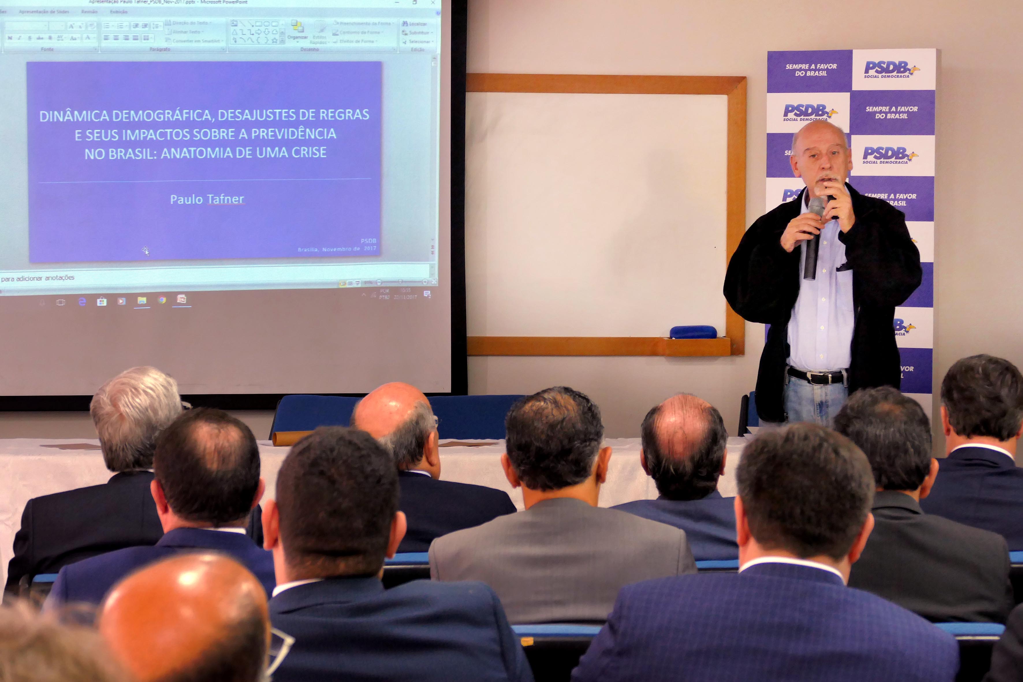 Economista Paulo Tafner discursa durante reunião da Executiva Nacional, para debater a Reforma da Previdência e Convenção da sigla. Brasília, 22/11/2017 Foto Orlando Brito